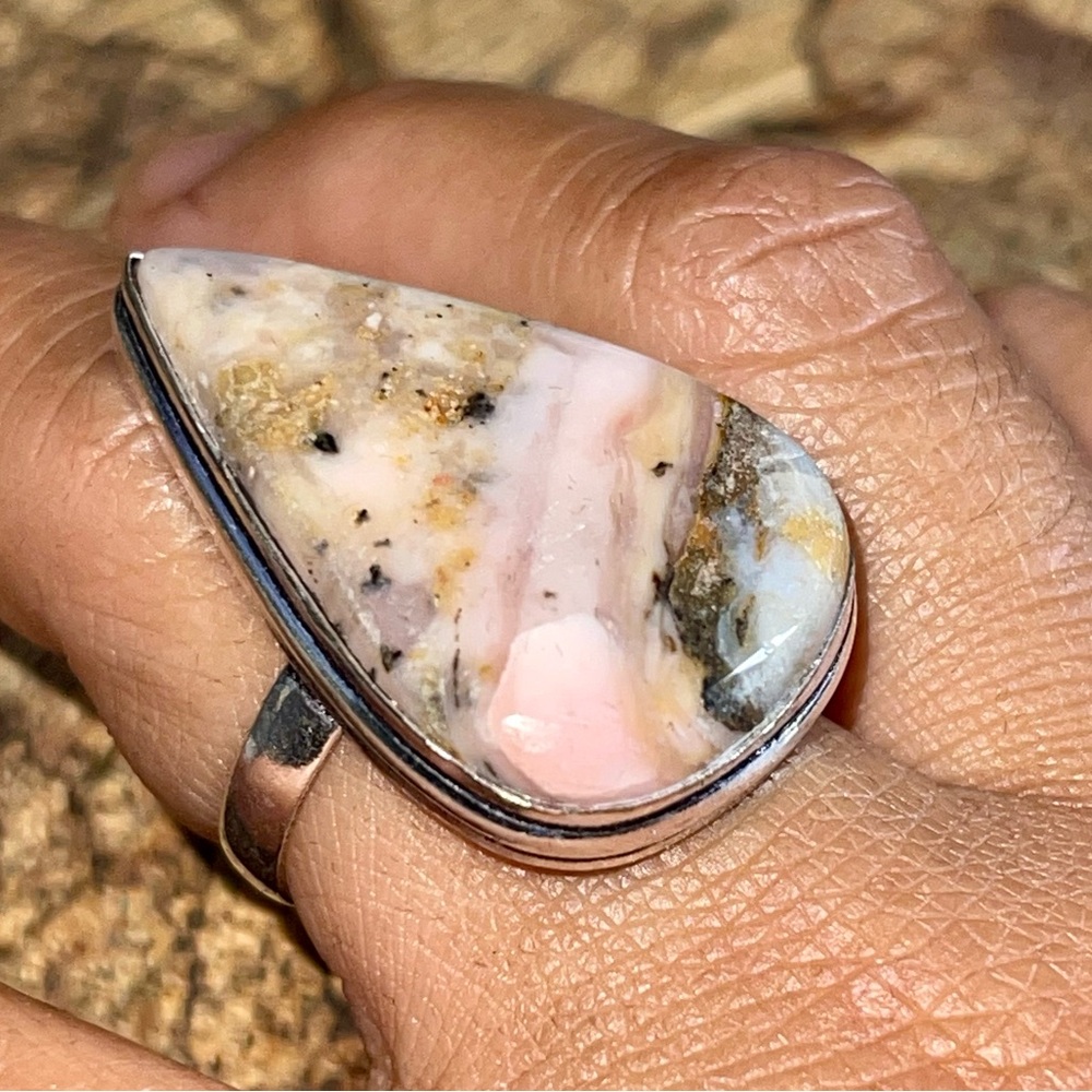 Pink Peruvian Opal Ring Size 9 1/2 - Picture 3 of 7